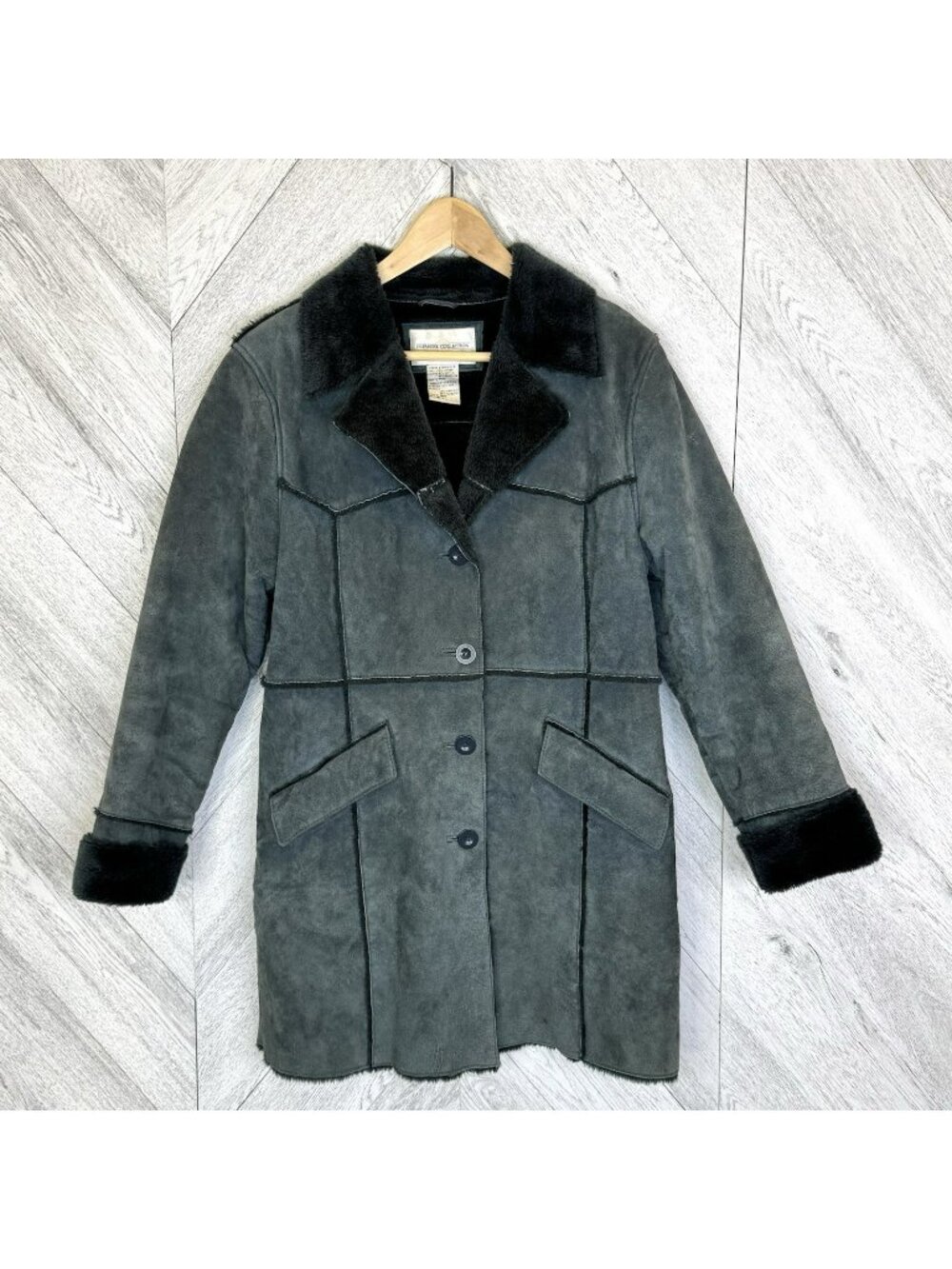 Vtg Green Suede Leather Faux Shearling Penny Lane Boho Coat Jacket Womens Small